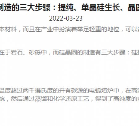 硅晶圓制造的三大步驟：提純、單晶硅生長、晶圓成型